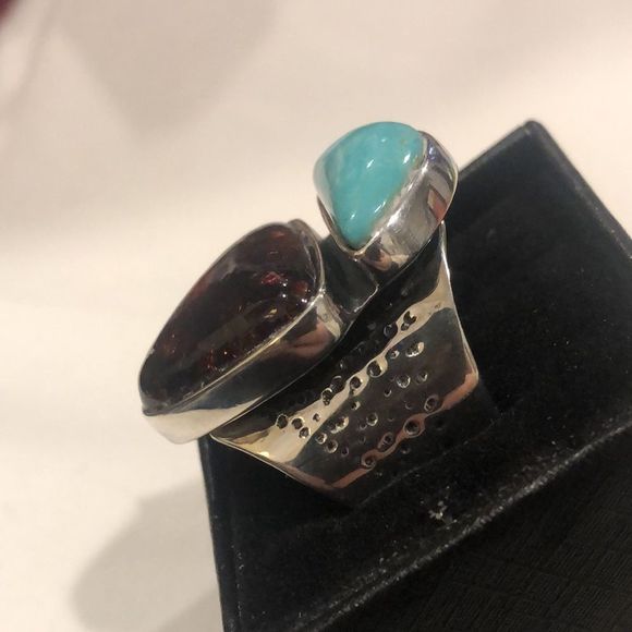 JAY KING Desert Rose Trading Company Turquoise Amber Sterling Silver Ring 8-3/4 - Picture 16 of 16